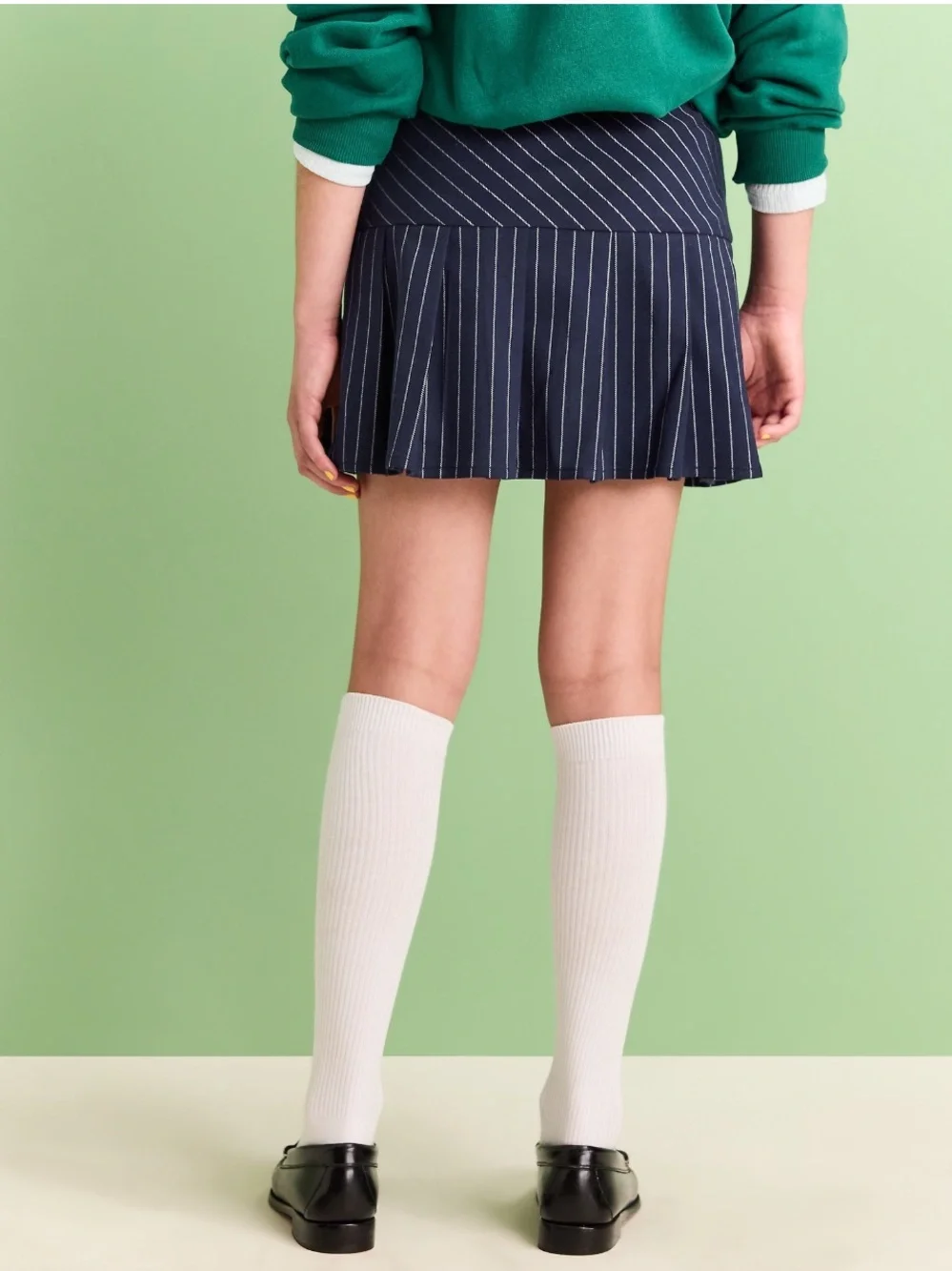 Old Navy Navy Stripe Pleated Twill Skirt